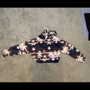 Geometric Cozy Mock-Neck Sherpa Fleece Pullover Hoodie